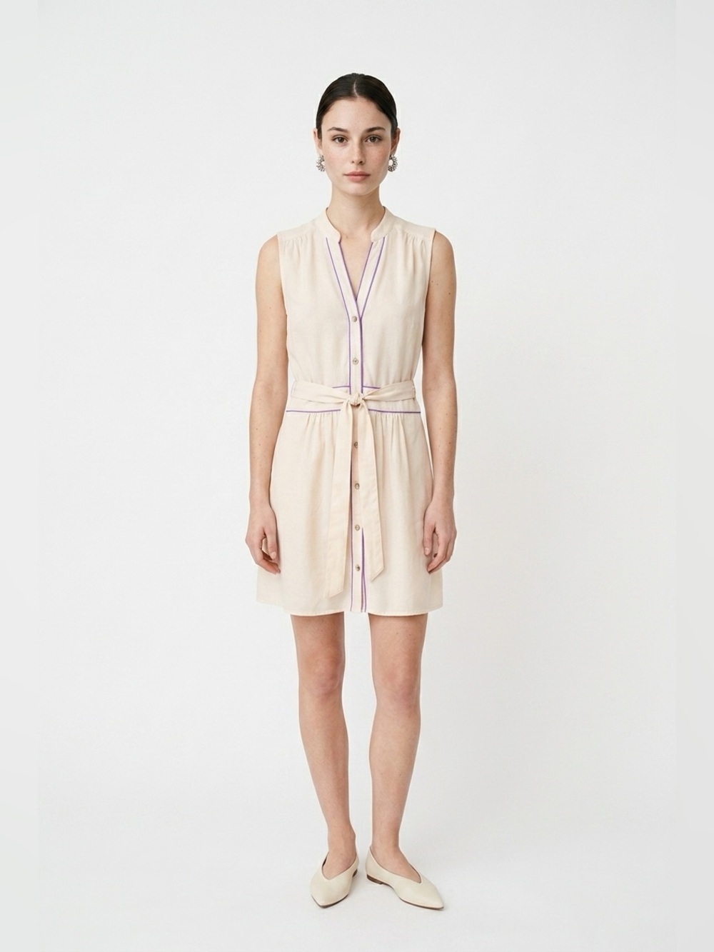 ✌️4 for $20✌️ Pink martini Shirt Dress with Contrast Piping in Light Beige